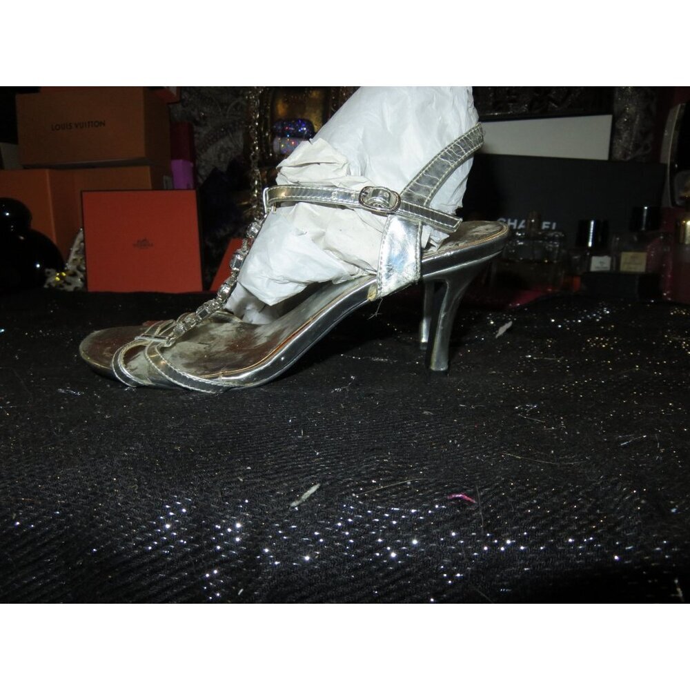BOGO Guess Metallic Silver & Jeweled Embellished Vegan Leather Heels size 5.5